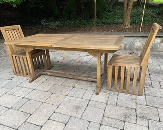 Teak Extension Outdoor Patio Table With Teak Box Side Chair (pr)