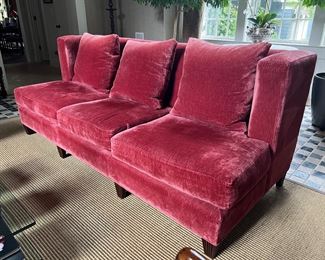 Vanguard Furniture Plush Red 3 Seater Upholstered Sofa (36" Back Height x 90"W x 18" Seat Height x 39"D x 21" Back Depth)