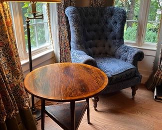 Stanford Plush Armchair (50" Seat Back x 20" Seat Height x 38"W x 32"D x 26" Seat Depth) & Fauld Cambridge Collection Round Accent Table (30"D x 28"H)