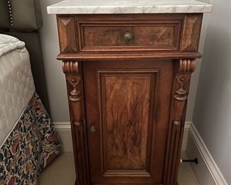 Antique Marble Top 1 Drawer / 1 Door End Table