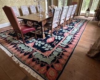 Farmhouse Style Dining Table (48"W x 144"L x 30"H) & Fauld Elizabethan Armchairs (2pc) & Guy Chaddock Floral Patterned Upholstered Side Chairs (8pc)