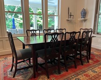 Farmhouse Style Dining Table with Tapered Legs & Breadboard Edge (40-1/2"W x 80-1/2"L x 30-1/2"H) With English Dining Room Chairs (8 Side Chairs / 2 Armchairs)