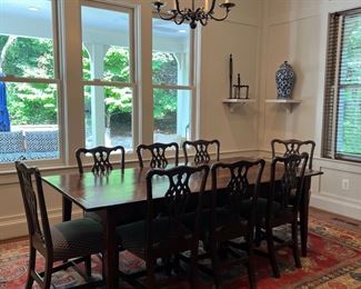 Farmhouse Style Dining Table with Tapered Legs & Breadboard Edge (40-1/2"W x 80-1/2"L x 30-1/2"H) With English Dining Room Side Chairs (8pc)