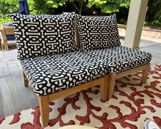 Kingsley-Bate Ipanema Teak Armless Outdoor Patio Chairs With Custom Sunbrella Cushions (pr) (27-1/2"W x 32"D x 33"H x 17" Seat Height)
