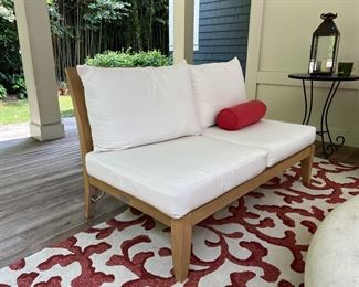 Kingsley-Bate Ipanema Teak Armless Outdoor Patio Settee With Custom Sunbrella Cushions (pr) (55"W x 32"D x 32"H x 17" Seat Height)