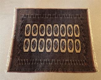 Handmade Yellow & Brown Wool Bokhara Rug (58"L x 49"W)