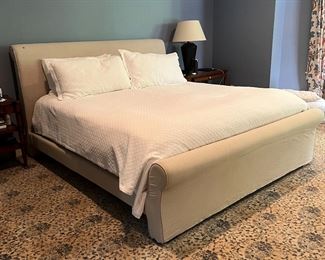 Pottery Barn Eastern King Cream Upholstered Platform Bed