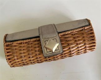 Michael Kors Leather-Trimmed Straw Clutch