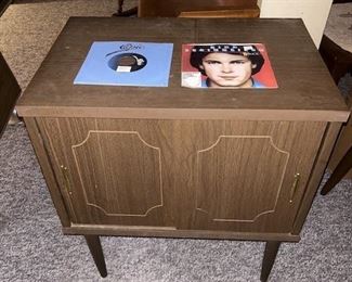 Vintage record cabinet and vintage records, 45's and LP's