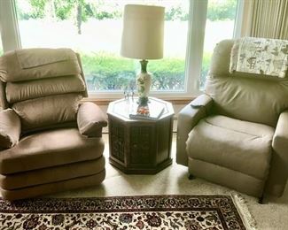 La-Z-Boy recliner on left, vintage end table, newer lift chair in excellent condition (purchased at Merkel's Furniture in Chelsea)