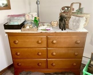 vintage 6 drawer dresser, vintage patterns, vintage toys, etc.
