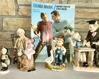 Close-up of Hummel figurines, Japan figurines, vintage magazine