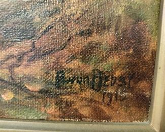 Anton Von Beust 1914 Landscape with Stream, OIL/Canvas, Framed 35" x 28", signed