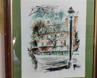Original John Haymson Lithograph  "Colonial Court House Wiliamsburg "