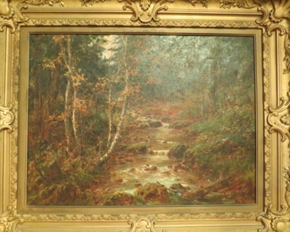 Anton Von Beust 1914 Landscape with Stream, OIL/Canvas, Framed 35" x 28", signed