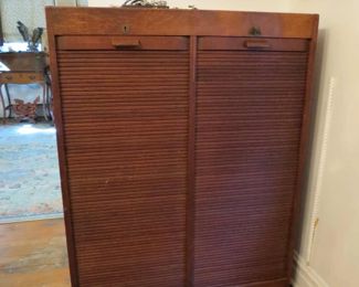 20 Drawer Oak File Cabinet  38"W x 16.5"D x 51"H