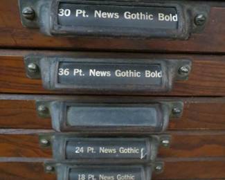 Antique  Hamilton Letterpress Printers 24 Drawer File Cabinet Oak Wood 37"W x 23.5"D x 44"H