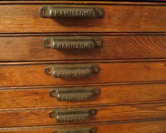 Antique  Hamilton Oak 12 Drawer Flat File Cabinet   26.5" W  x  21.5" D x 34.5" H