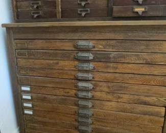 Antique Hamilton 12 Drawer  Oak Flat File Cabinet     36"W x 21.5"D x 34.5"H