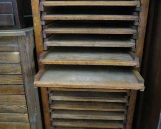 Wood 16 Drawer Flat File    21"W x 17.5"D x 45"H