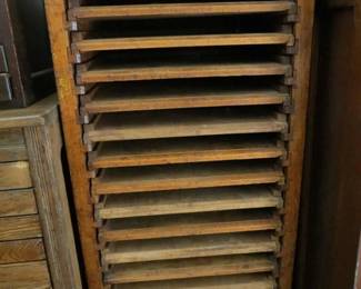 Wood 16 Drawer Flat File    21"W x 17.5"D x 45"H