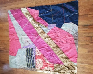 Feather-stitched 4' x 4' vintage lap blanket