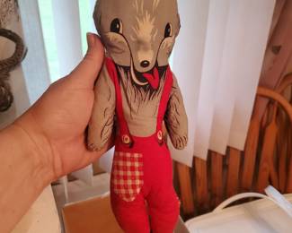 Vintage stuffed patterned wolf