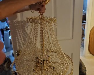 Gold/prism chandelier approx 3'