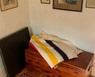 Sunroom 
Cedar trunk
Hudson Bay Wool blanket
Artwork 
Sm rug