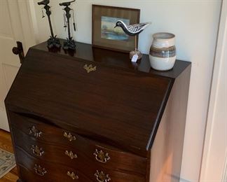 Hallway
Drop front desk
Mirror 
Pottery 
Cast iron candlesticks/incense 