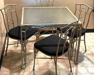  002 Phyllis Morris For Kessler Cast Aluminum Faux Bamboo Dinette Set