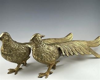  006 Cast Brass Pheasant Figures, Mid 20th Century