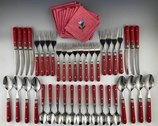 ANACAPA Red Riveted Stainless Flatware 42 Pc