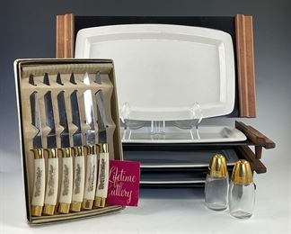 Mid Century CUTCO Sizzler Plates, ROYAL Steak Knives Salt Pepper