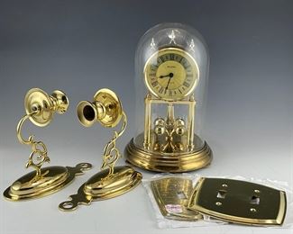 Quartz German Clock, Brass Candlestick Sconces Switch Plates