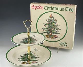 SPODE Christmas Tree Double Tier Serving Tray