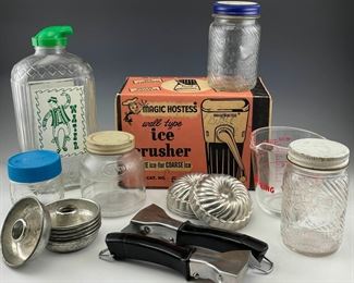 Vintage Kitchen Items Including Magic Hostess Ice Crusher