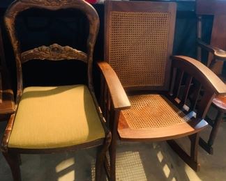 Vintage Cane Rocker and Vintage Chair