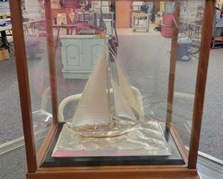 Japanese Silver boat in display case