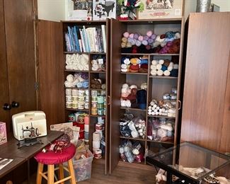 Storage cabinets, yarn, sewing supplies, Christmas decor and more