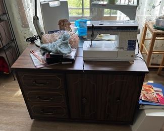 Viking sewing machine with computer and vintage cabinet 