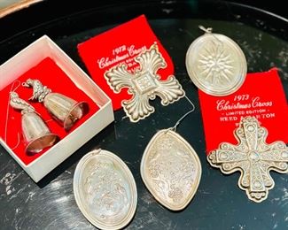 Vintage Silver Christmas Ornaments including Reed & Barton Christmas Cross