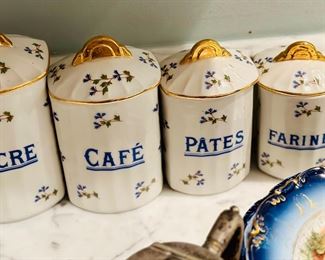 French Cannister Set.  8 pieces, including salt and pepper bins