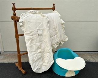 Baby Lullaby Bedding approx 36x36 Wooden Spindle Quilt Hanger Bumbo Feeding Seat