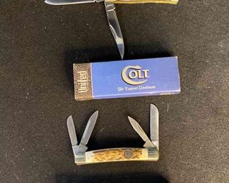 Bear Bull Abalone Pocket Knife Colt Stag And Colt Small Stag Pocket Knives