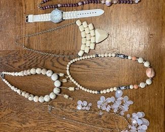 Collection of Costume Jewelry Including Beaded Necklaces Stones With Flair Plus A Custom Watch
