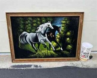 Original Framed Horse Art Piece And Disney Up Lamp