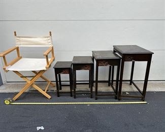 Vintage Nesting Tables And Folding Chair