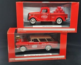 Lot 011-MT: Coca-Cola Die-cast Duo #1

Features:
•	Coca-Cola 1955 Chevy Bel Air Nomad Wagon; #424110
•	Coca-Cola 1937 Ford Pickup; #424065

