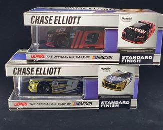 Lot 017-MT: Chase Elliott Die-cast Stock Car Duo #2

Features:
•	Chase Elliott 2021 Camaro ZL1 “#9 ASHOC”, 1 of 2078
•	Chase Elliott 2021 Camaro ZL1 “#9 Kelley Blue Book”, 1 of 600

